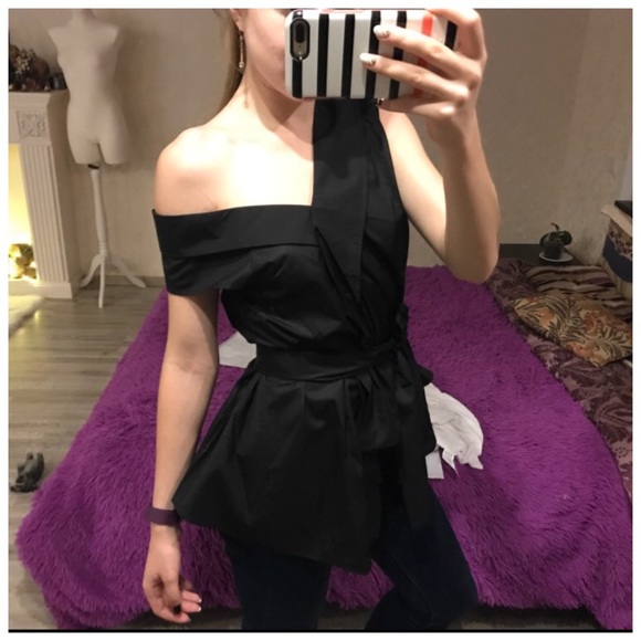 💜 Black Versatile One Shoulder Top - Picture 8 of 8